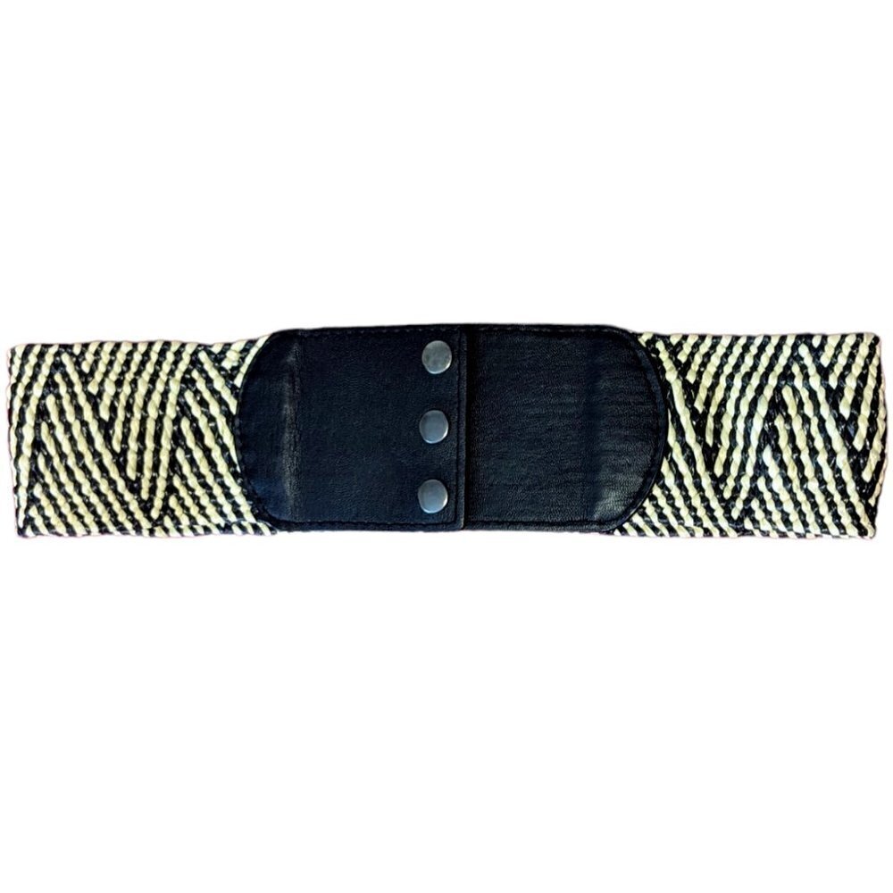Vintage Stretch Tribal Straw Weave Woven Statement Belt Y2K Black Brown Boho